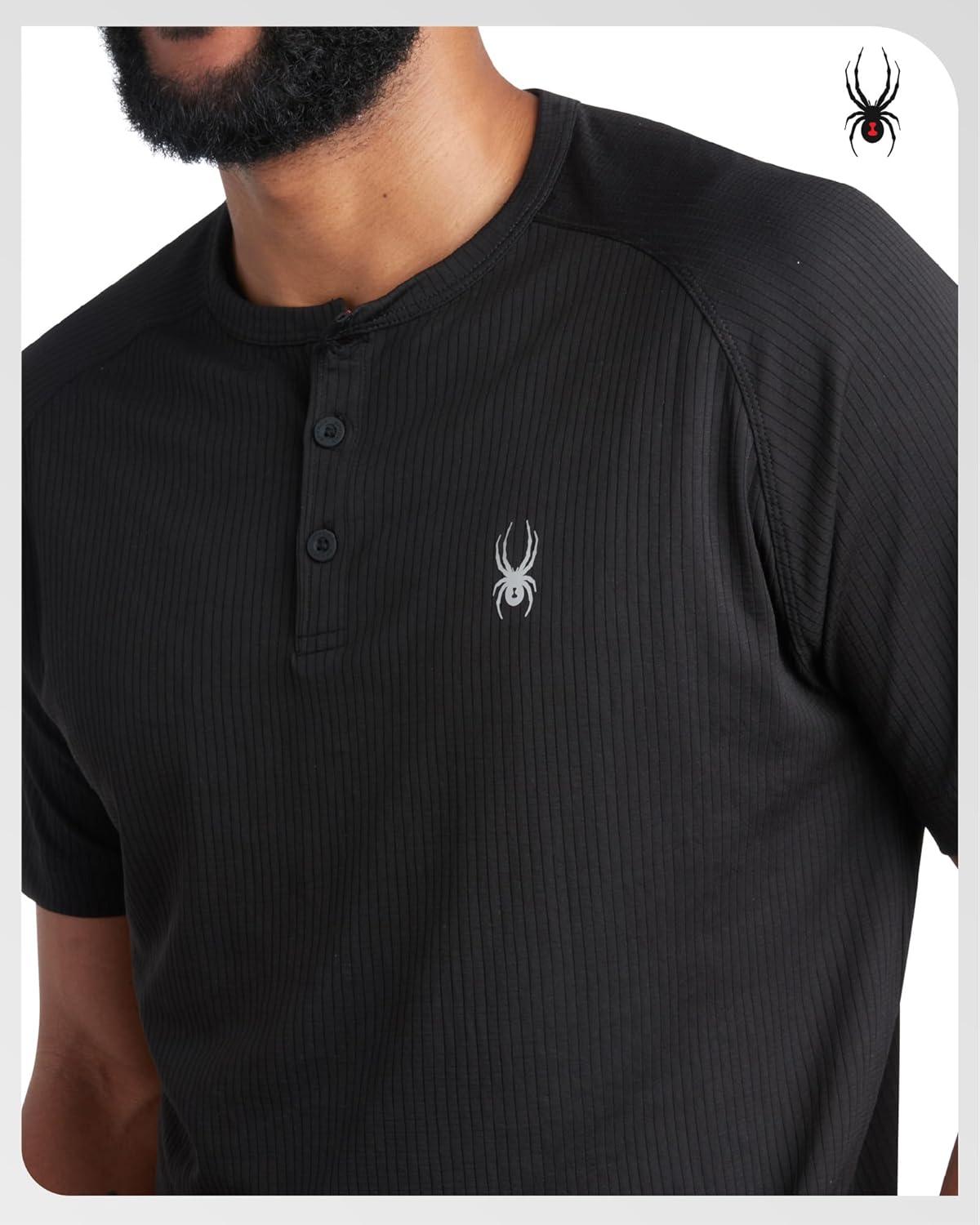 imageSpyder Mens Henley Shirt  Lightweight Quick Dry Moisture Wicking Short Sleeve Athletic Performance Shirts for MenBlack