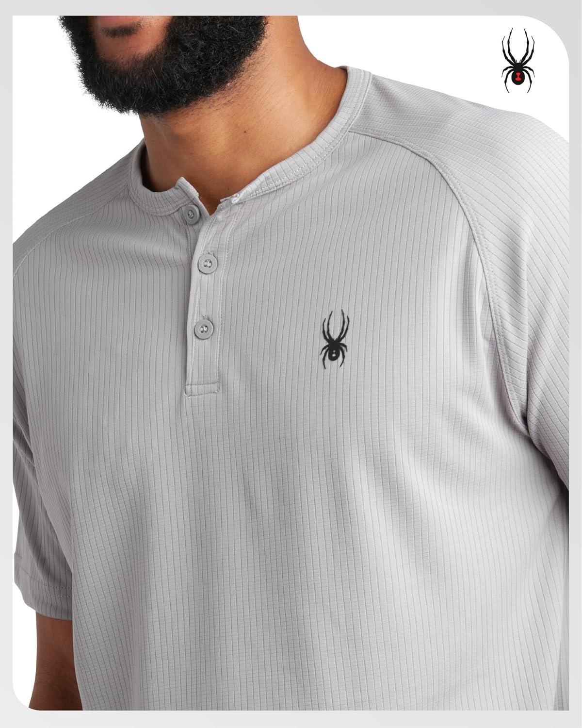 imageSpyder Mens Henley Shirt  Lightweight Quick Dry Moisture Wicking Short Sleeve Athletic Performance Shirts for MenPewter