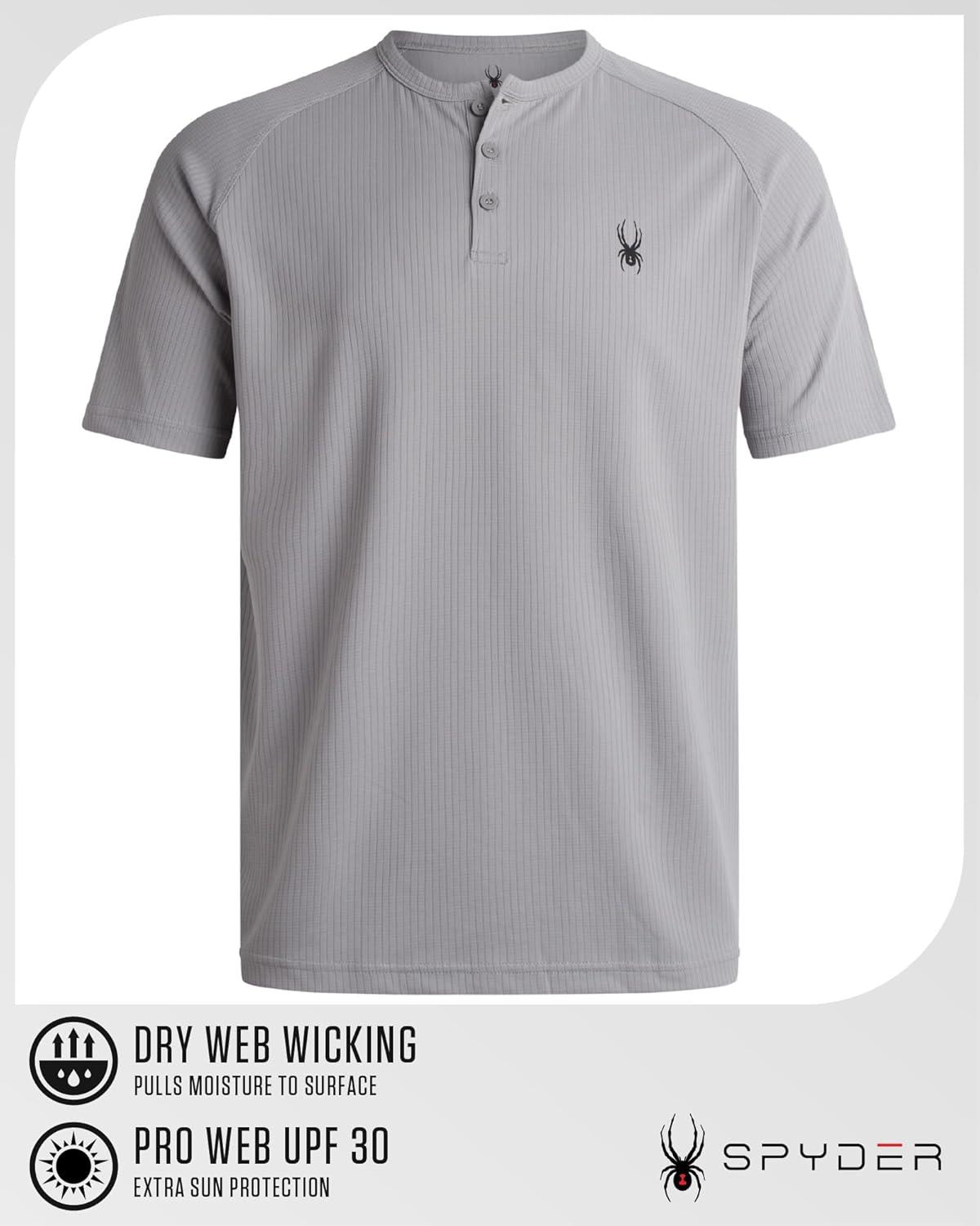 imageSpyder Mens Henley Shirt  Lightweight Quick Dry Moisture Wicking Short Sleeve Athletic Performance Shirts for MenPewter