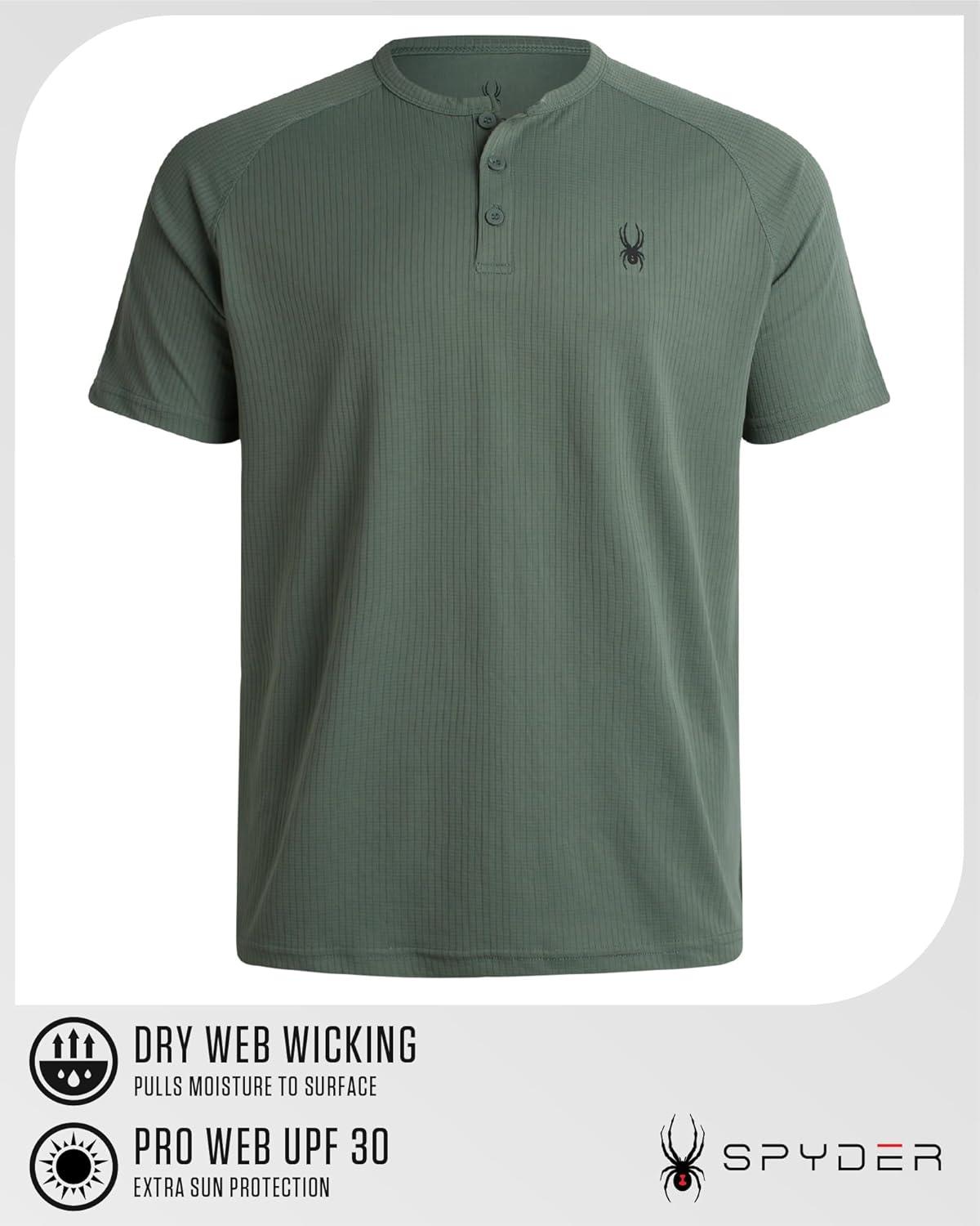 imageSpyder Mens Henley Shirt  Lightweight Quick Dry Moisture Wicking Short Sleeve Athletic Performance Shirts for MenSpruce Green