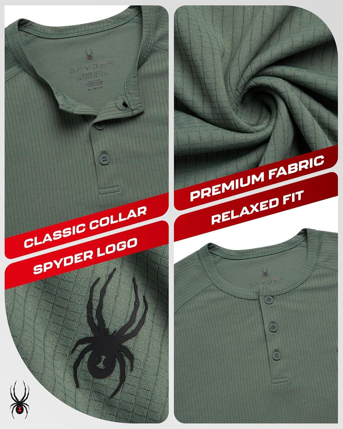 imageSpyder Mens Henley Shirt  Lightweight Quick Dry Moisture Wicking Short Sleeve Athletic Performance Shirts for MenSpruce Green