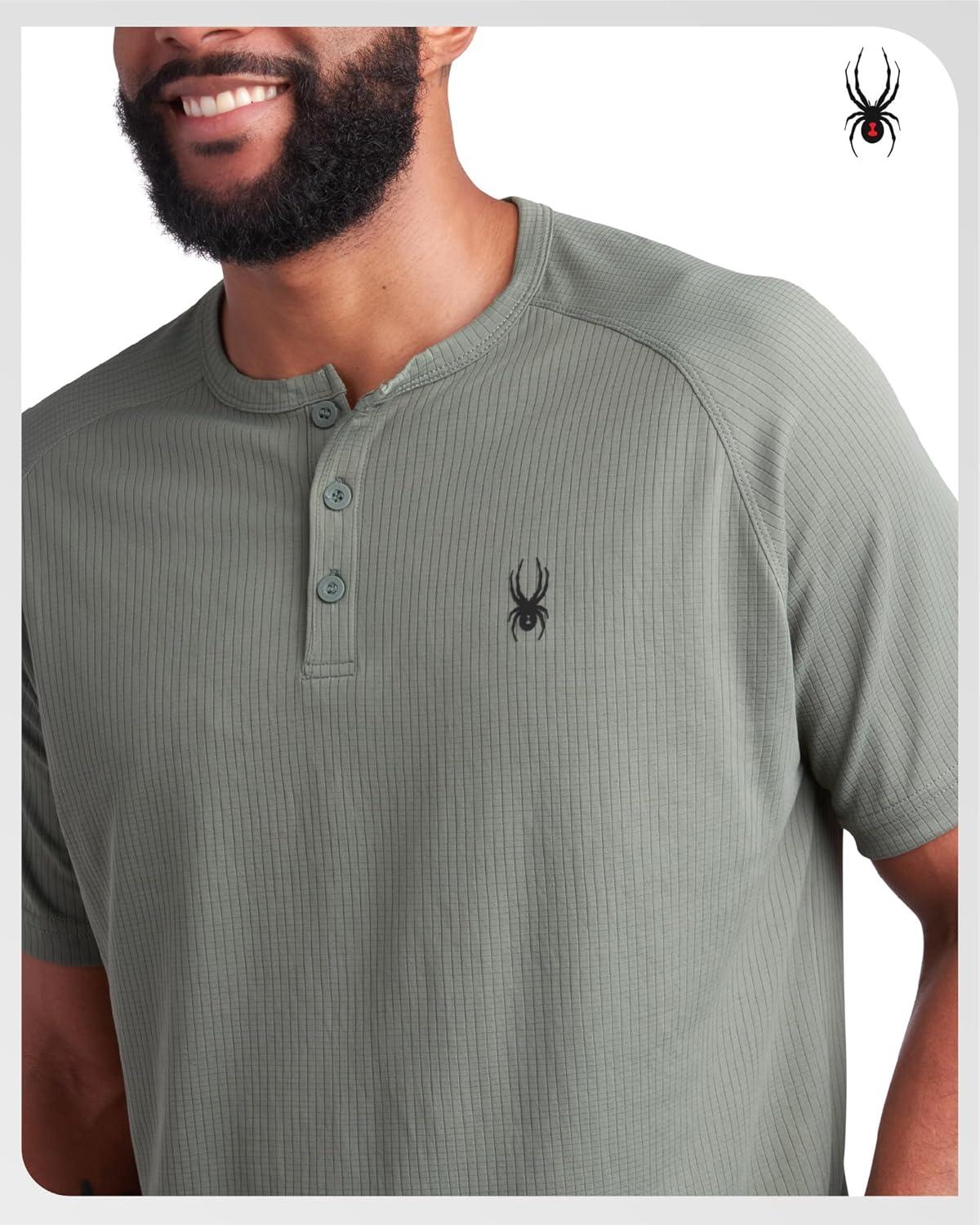 imageSpyder Mens Henley Shirt  Lightweight Quick Dry Moisture Wicking Short Sleeve Athletic Performance Shirts for MenSpruce Green