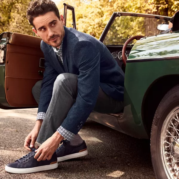 imageJohnston amp Murphy Mens Banks LacetoToe Shoe  Retro Style Sheepskin Lining nbspVachettanbspLeather Trim nbspTRUFOAMnbspFootbed  Rubber Cup SoleNavy Italian Washed Sheepskin