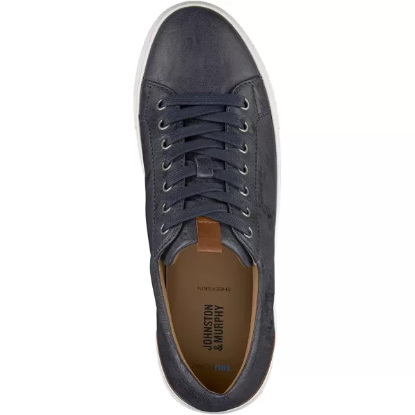 imageJohnston amp Murphy Mens Banks LacetoToe Shoe  Retro Style Sheepskin Lining nbspVachettanbspLeather Trim nbspTRUFOAMnbspFootbed  Rubber Cup SoleNavy Italian Washed Sheepskin