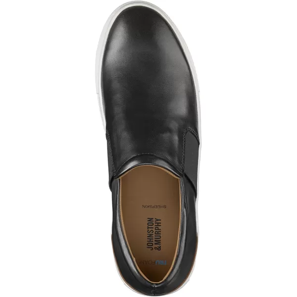 imageJohnston amp Murphy Mens Banks SlipOn Shoe  Retro Style Sheepskinnbsp Lining nbspVachettanbspLeather Trim nbspTRUFOAMnbspFootbed  Rubber Cup SoleBlack Sheepskin