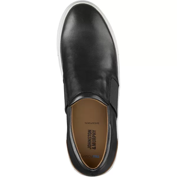 imageJohnston amp Murphy Mens Banks SlipOn Shoe  Retro Style Sheepskinnbsp Lining nbspVachettanbspLeather Trim nbspTRUFOAMnbspFootbed  Rubber Cup SoleBlack Sheepskin