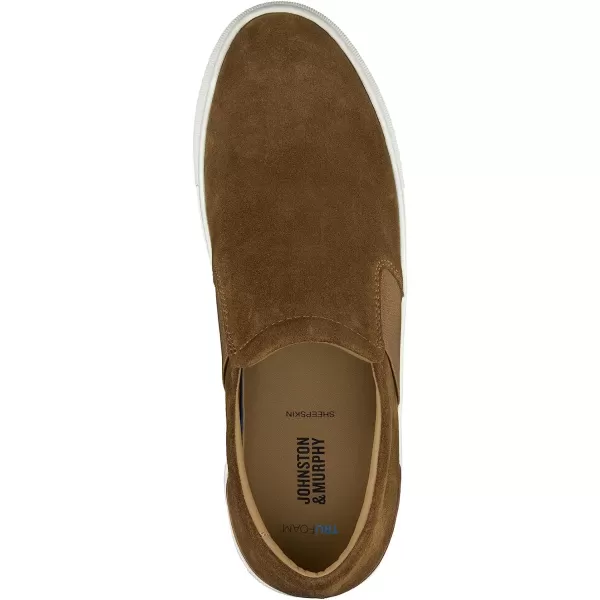 imageJohnston amp Murphy Mens Banks SlipOn Shoe  Retro Style Sheepskinnbsp Lining nbspVachettanbspLeather Trim nbspTRUFOAMnbspFootbed  Rubber Cup SoleTan Italian Suede
