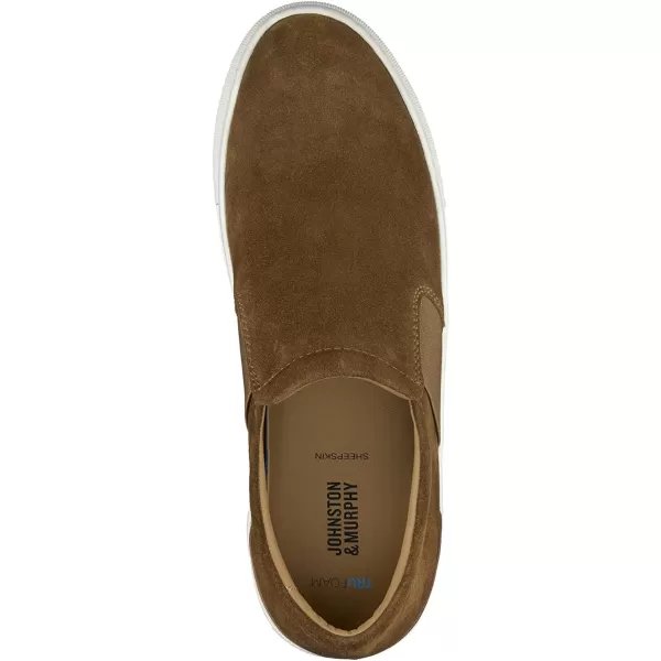 imageJohnston amp Murphy Mens Banks SlipOn Shoe  Retro Style Sheepskinnbsp Lining nbspVachettanbspLeather Trim nbspTRUFOAMnbspFootbed  Rubber Cup SoleTan Italian Suede