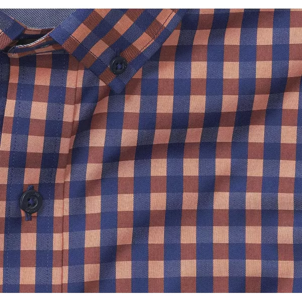 imageJohnston amp Murphy Mens ButtonCollar Premium Cotton ShirtRustNavy Dark Twill Gingham