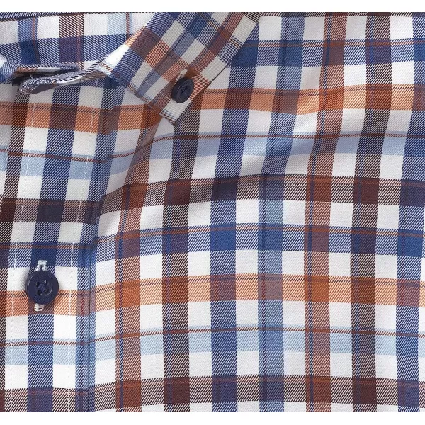 imageJohnston amp Murphy Mens ButtonCollar Premium Cotton ShirtRustNavy Tricolored Gingham