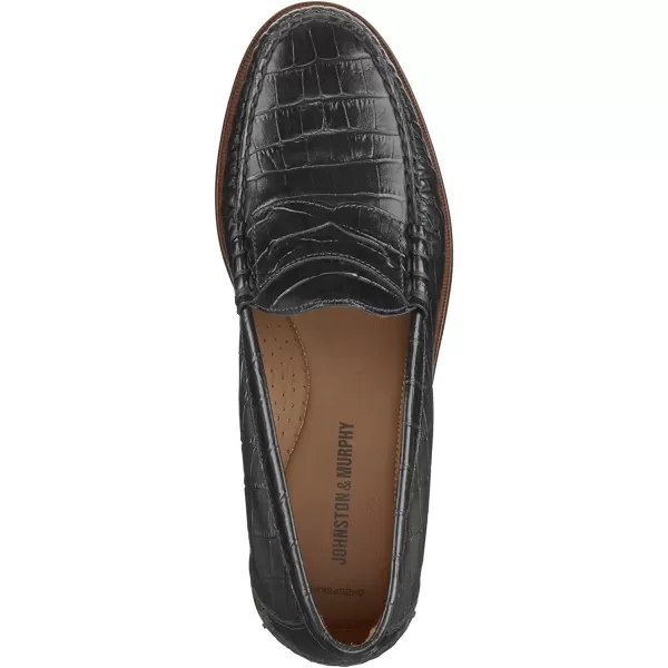 imageJohnston amp Murphy Mens Halstead Penny Loafers  Mens Dress Shoes Leather Moccasin Shoes Dress Shoes for Men Cushioned Footbed amp Leather Sole Mens Penny Loafers Business Casual ShoesBlack Crocembossed Full Grain