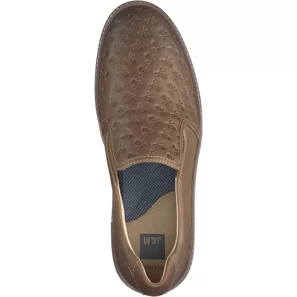 imageJohnston amp Murphy Mens McGuffey Skull Embossed SlipOn Shoe  Cushioned Insole  Skeletal Leather LiningBrown Oiled Full Grain