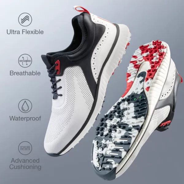 imageJohnston amp MurphynbspMensnbspXC4 H1Luxe HybridnbspGolf ShoesnbspnbspWaterproof Leathernbsp Lightweight nbspnbspMemoryFoamnbspCushioningWhiteNavy Full Grain