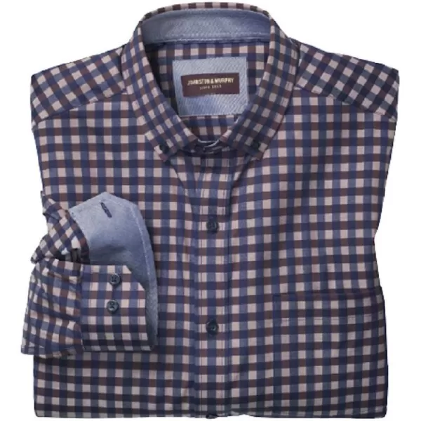 imageJohnston amp Murphy Mens ButtonCollar Premium Cotton ShirtMultilayered Plaid