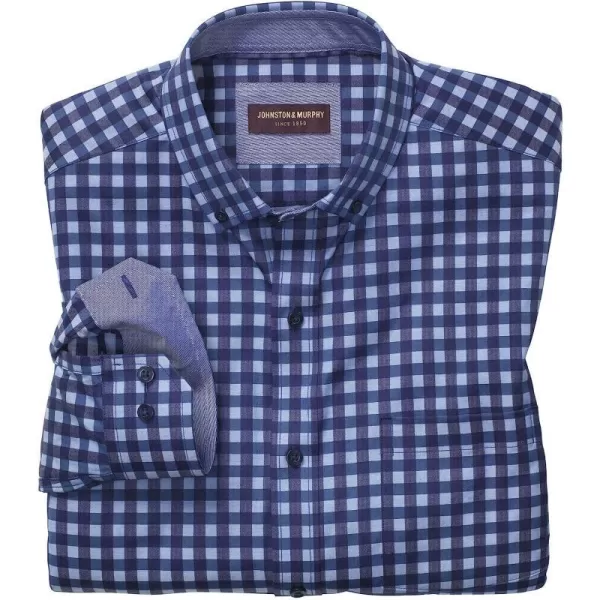 imageJohnston amp Murphy Mens ButtonCollar Premium Cotton ShirtNavyBlue Dark Twill Gingham