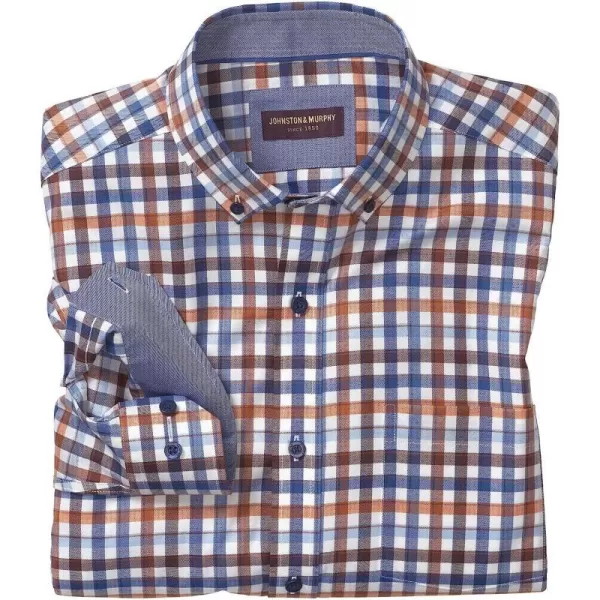 imageJohnston amp Murphy Mens ButtonCollar Premium Cotton ShirtRustNavy Tricolored Gingham