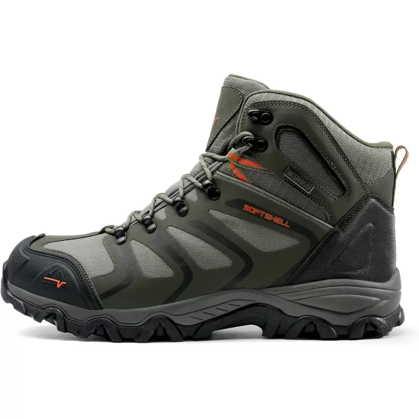 NORTIV 8 Mens Ankle High Waterproof Hiking Boots Outdoor Lightweight Shoes Trekking Trails ArmadilloArmyGreenBlackOrange