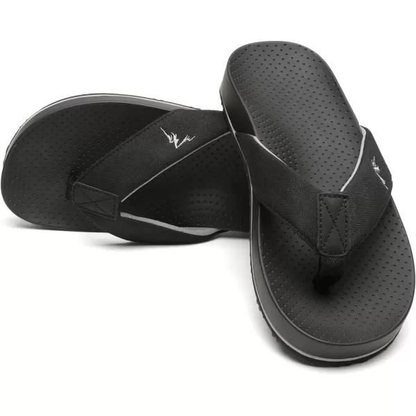 NORTIV 8 Mens Flip Flop with Arch Support for Flat Feet and Plantar Fasciitis Orthotic Thong Summer SandalsBlack