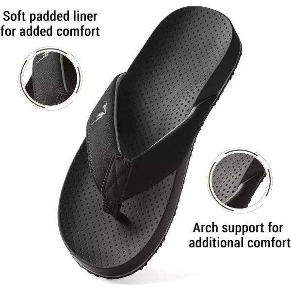 NORTIV 8 Mens Flip Flop with Arch Support for Flat Feet and Plantar Fasciitis Orthotic Thong Summer SandalsBlack