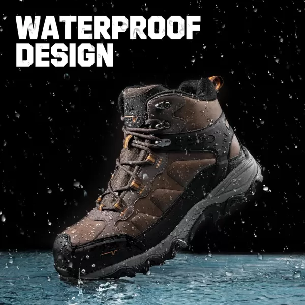 NORTIV 8 Waterproof Steel Toe Boots for Men Slip Resistant Safety Industrial BootsBrown