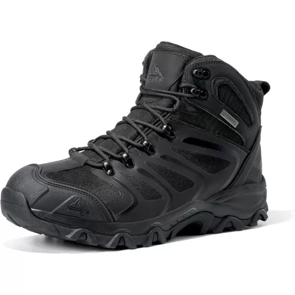 NORTIV 8 Mens Ankle High Waterproof Hiking Boots Outdoor Lightweight Shoes Trekking Trails ArmadilloAll Black