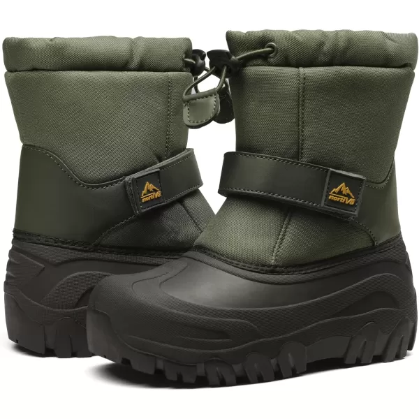 NORTIV 8 Kids Snow Boots Boys Girls Waterproof Cold Weather Classic Booties Hiking Outdoor Shoes Little KidsBig KidsArmy Green