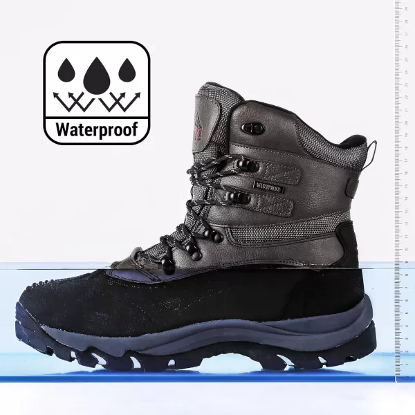 NORTIV 8 Mens Insulated Waterproof Construction Rubber Sole Winter Snow Ski BootsBlackGrey