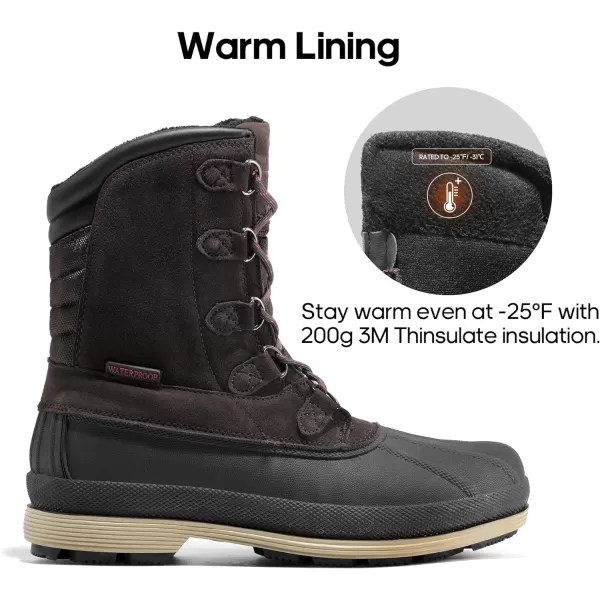 NORTIV 8 Mens Insulated Waterproof Work Winter Snow BootsDarkBrownBlack