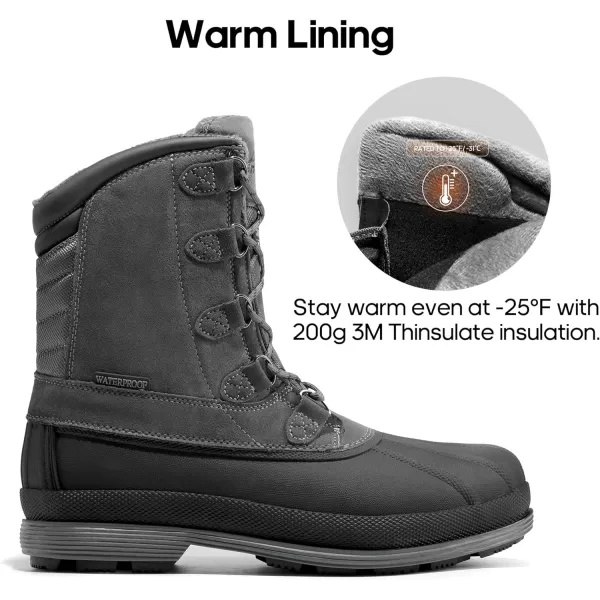 NORTIV 8 Mens Insulated Waterproof Work Winter Snow BootsGreyBlack