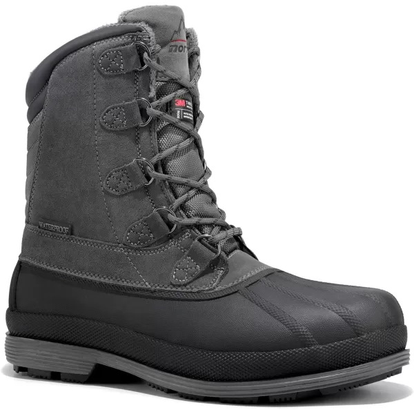 NORTIV 8 Mens Insulated Waterproof Work Winter Snow BootsGreyBlack