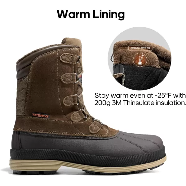 NORTIV 8 Mens Insulated Waterproof Work Winter Snow BootsKhakiBrown