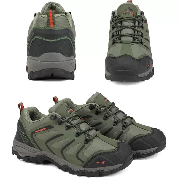 NORTIV 8 Mens Low Top Waterproof Hiking Shoes Trekking Trails Outdoor Work ShoesArmyGreenBlackOrange