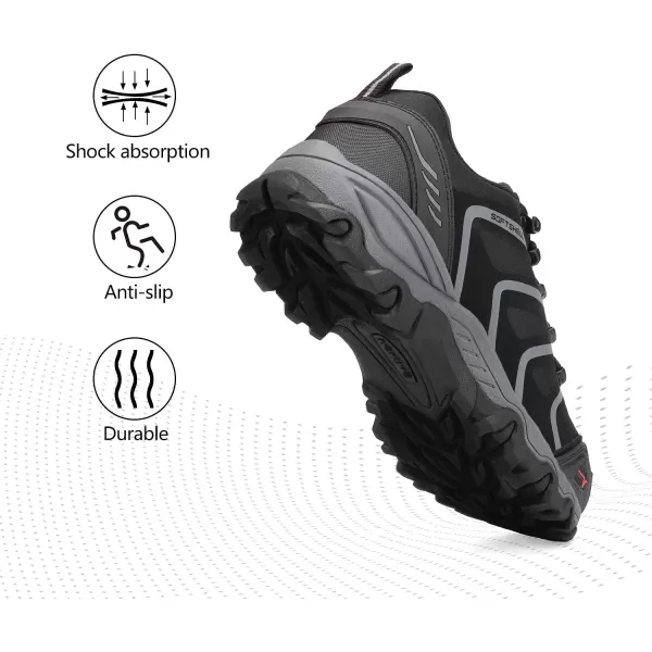 NORTIV 8 Mens Low Top Waterproof Hiking Shoes Trekking Trails Outdoor Work ShoesBlackDarkGrey