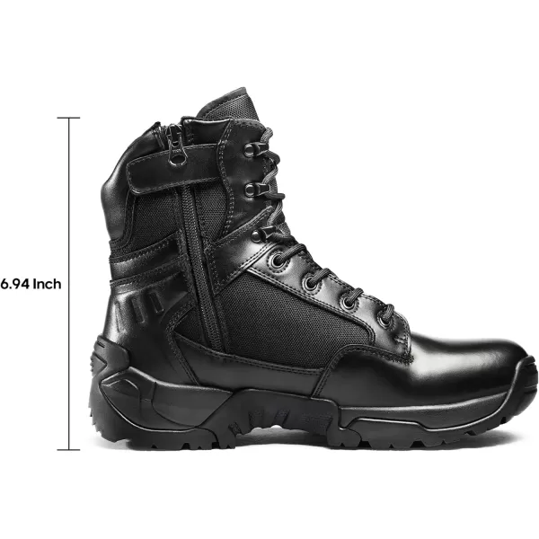 NORTIV 8 Mens Military Tactical Work Boots Side Zipper Leather Motorcycle Combat Boots 68 InchesBlack6 Inches