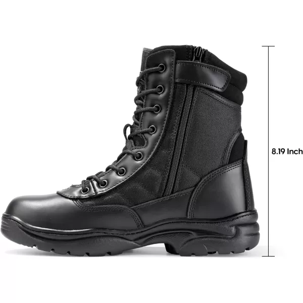 NORTIV 8 Mens Military Tactical Work Boots Side Zipper Leather Motorcycle Combat Boots 68 InchesBlack8 Inches