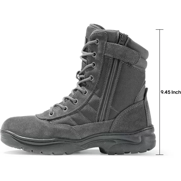 NORTIV 8 Mens Military Tactical Work Boots Side Zipper Leather Motorcycle Combat Boots 68 InchesDark Grey8 Inches