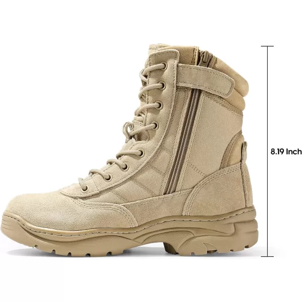 NORTIV 8 Mens Military Tactical Work Boots Side Zipper Leather Motorcycle Combat Boots 68 InchesSand8 Inches