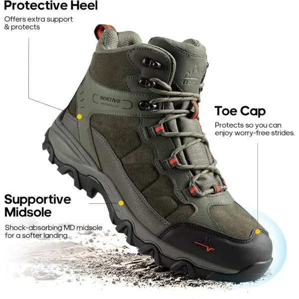 NORTIV 8 Mens Waterproof Hiking Boots Outdoor Mid Trekking Backpacking Mountaineering ShoesArmy Green