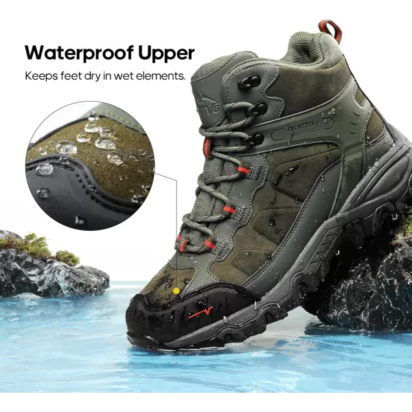 NORTIV 8 Mens Waterproof Hiking Boots Outdoor Mid Trekking Backpacking Mountaineering ShoesArmy Green