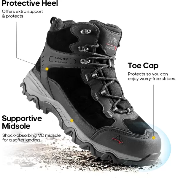 NORTIV 8 Mens Waterproof Hiking Boots Outdoor Mid Trekking Backpacking Mountaineering ShoesBlack