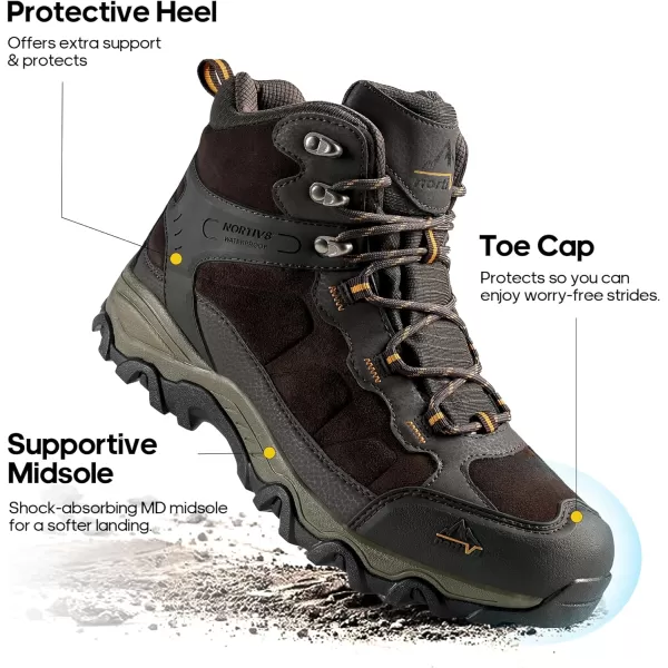 NORTIV 8 Mens Waterproof Hiking Boots Outdoor Mid Trekking Backpacking Mountaineering ShoesBrown