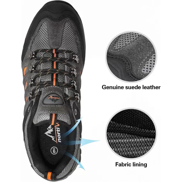 NORTIV 8 Mens Waterproof Hiking Shoes Leather LowTop Hiking Shoes for Outdoor Trailing Trekking Camping WalkingBlackDarkGreyOrange