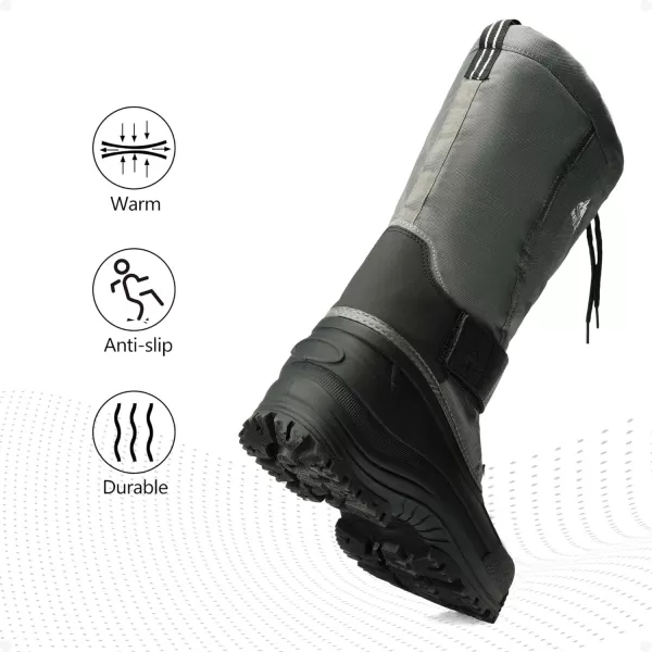 NORTIV 8 Mens Waterproof Hiking Winter Snow Boots Insulated Fur Liner Lightweight Outdoor Tall BootsGrey Black