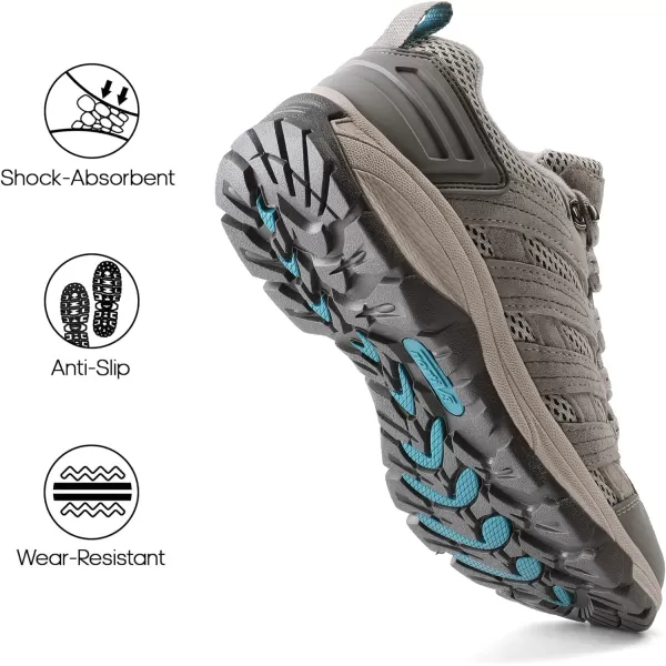 NORTIV 8 Womens Hiking Shoes Lightweight Breathable Mesh Walking Sneakers Outdoor Work ShoesLight Grey