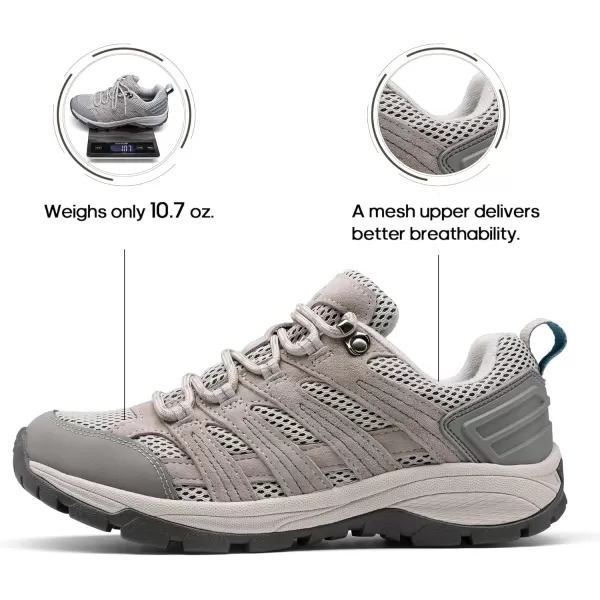 NORTIV 8 Womens Hiking Shoes Lightweight Breathable Mesh Walking Sneakers Outdoor Work ShoesLight Grey