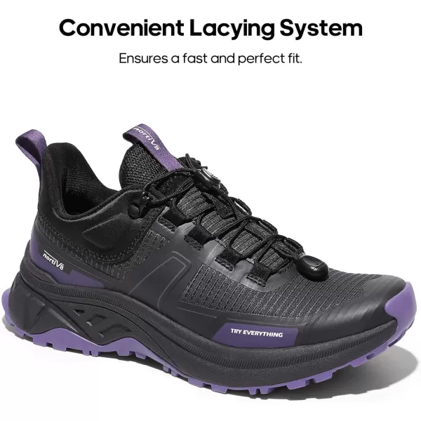 NORTIV 8 Womens Lightweight Hiking Shoes Quick Laces Outdoors SneakersBlack Purple