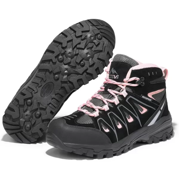 NORTIV 8 Womens Waterproof Hiking Boots Outdoor Trekking Camping Trail Hiking BootsBlackPink