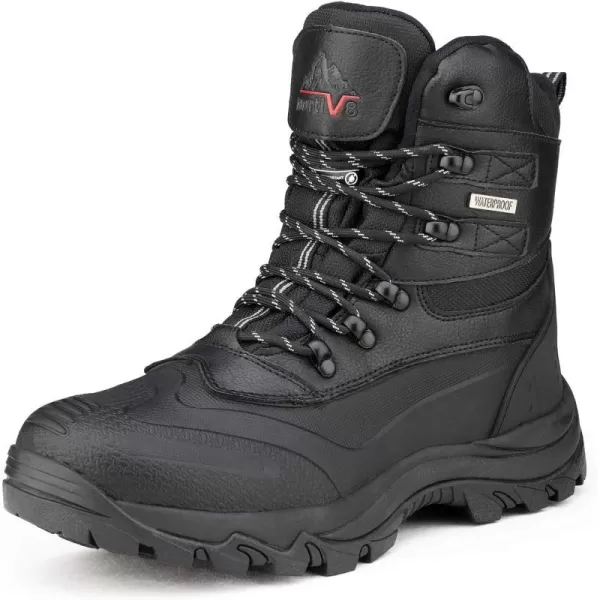 NORTIV 8 Mens Insulated Waterproof Construction Rubber Sole Winter Snow Ski BootsBlack