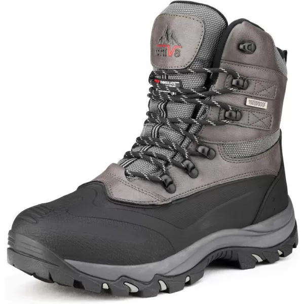 NORTIV 8 Mens Insulated Waterproof Construction Rubber Sole Winter Snow Ski BootsBlackGrey