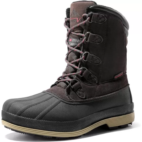 NORTIV 8 Mens Insulated Waterproof Work Winter Snow BootsDarkBrownBlack